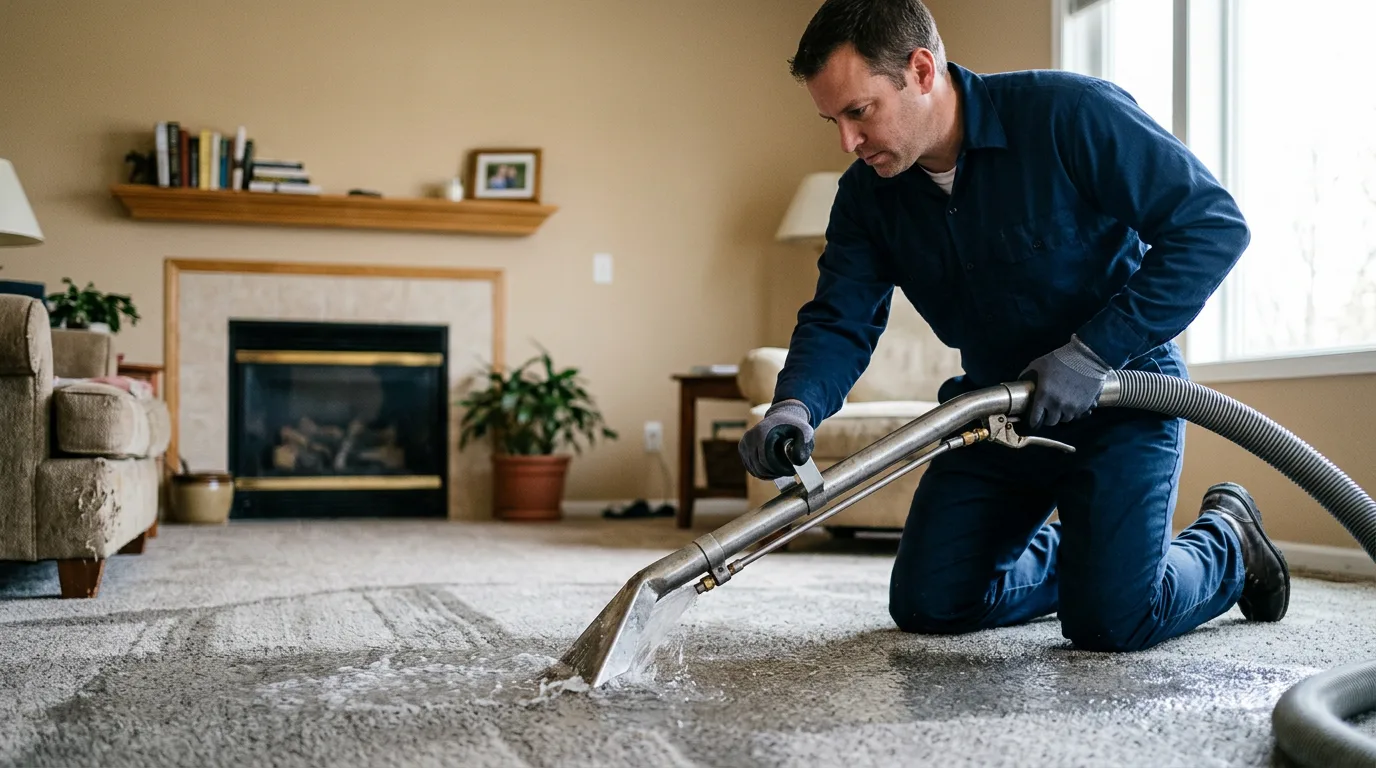 Water damage restoration technician working near Madelia, MN